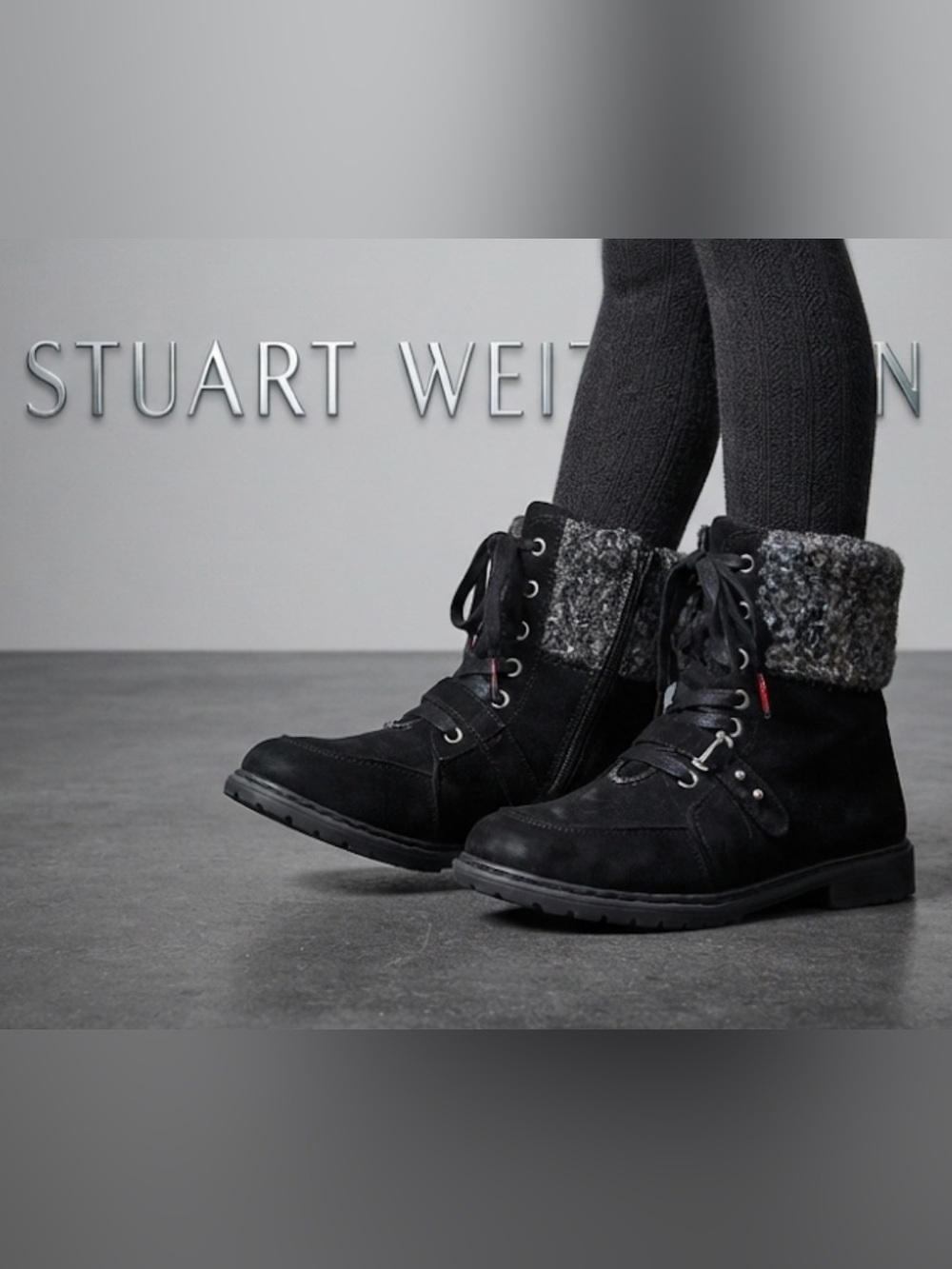 Authentic Stuart Weitzman kids designer black lace up boots sz big girls 4